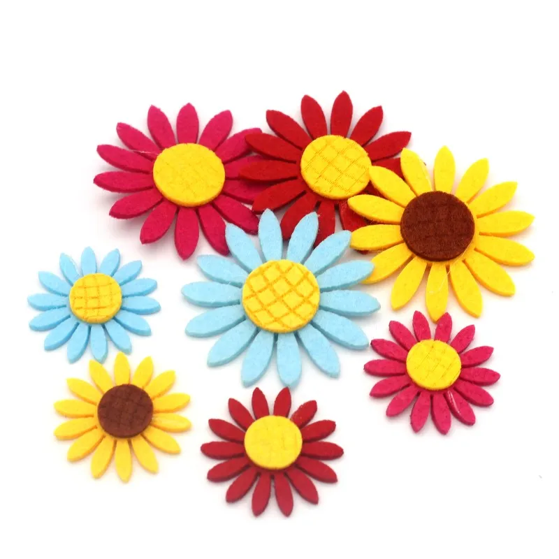 4/6cm Mix Sunflower Patches Stick-on Fabric Pads Flower Felt Fabric Pad DIY for Scrapbooking Wedding Decors Clothing Accessories