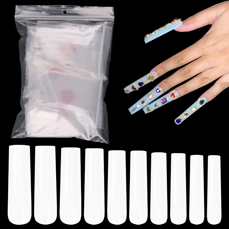 3XL Square Straight False Nail Tips Extra-Long Full Cover Nail Tips-300Pcs Press On Nails -Acrylic Clear/White Manicure Accessor