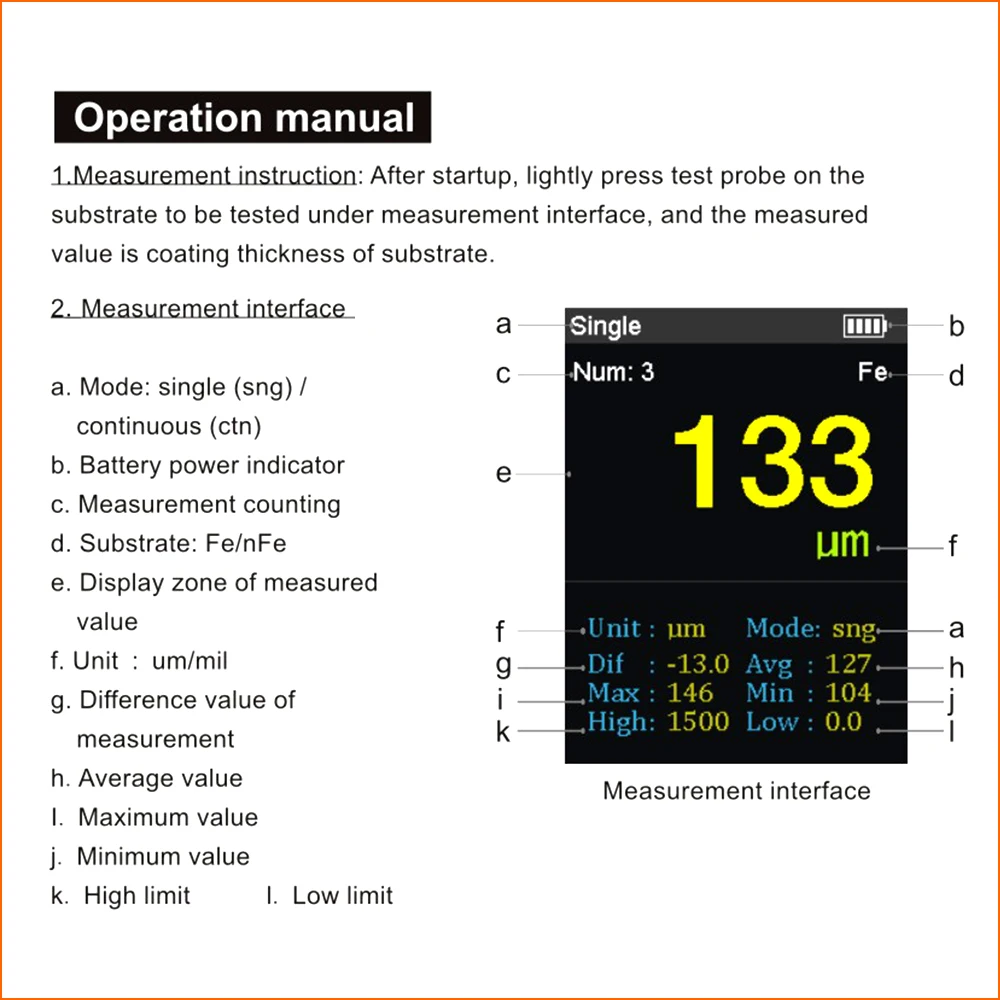 RZ Thickness Gauges Paint Coating Thickness Gauge Car Film Digital Thickness Gauge Tester 0-1300  Rechargeable Thickness Gauge