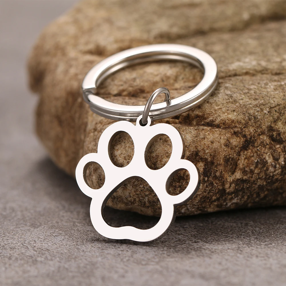 Stainless Steel Keychain Cartoon Dog Paw Silver Color Fashion keychain for car keys Pendant For Women Man Jewelry Gifts NEW