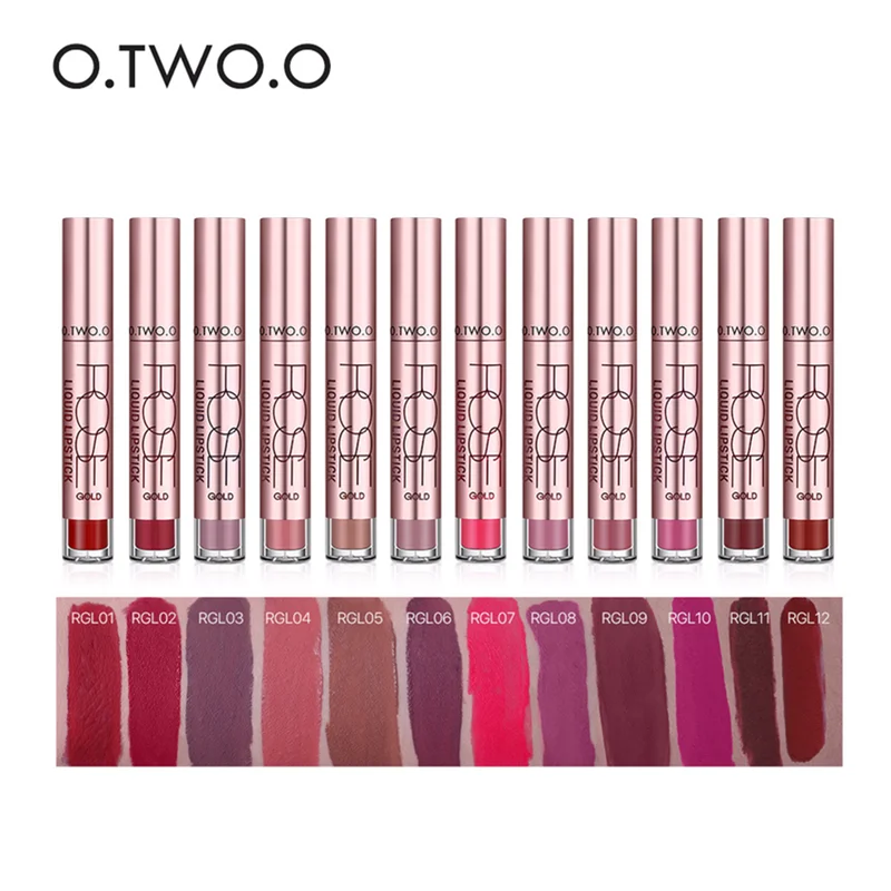 O.TWO.O 12 Colors Lip Gloss Lip Tint Long-Lasting Waterproof Non-stick Cup Easy To Wear Matte Liquid Lipstick Lip Makeup N2135