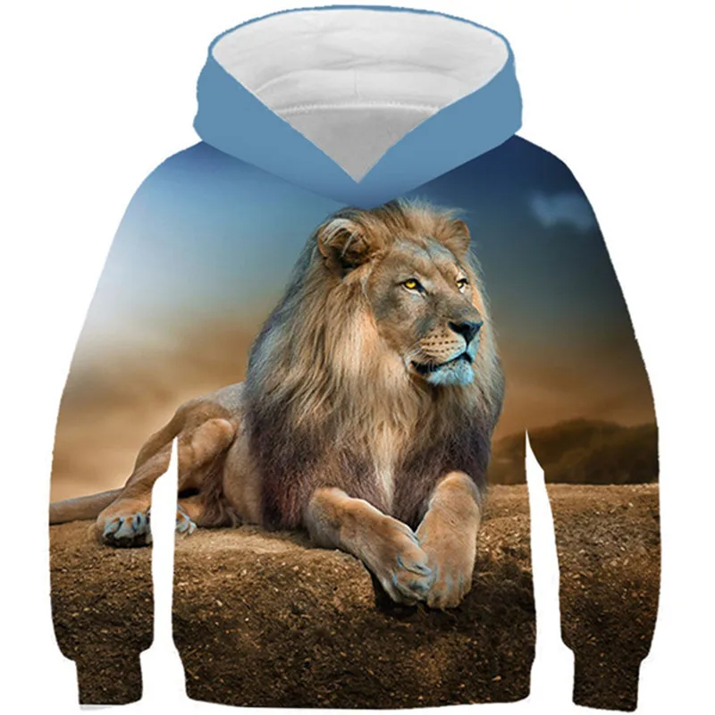 

Spring Autumn Kids 3D Hooded Sweatshirt Boys Girls Lovely King Lion Tiger Wolf Leopard Printed Hoodies Children Galaxy Pullovers