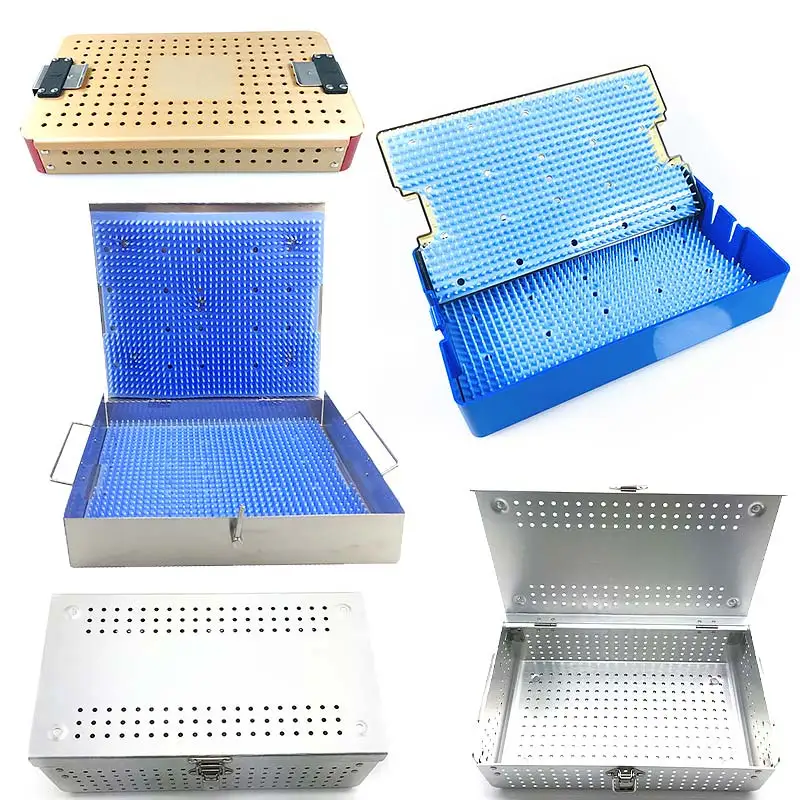 Double Layer Disinfection Tray  Sterilization Case Autoclavable with Silicone Mat Ophthalmic Instruments