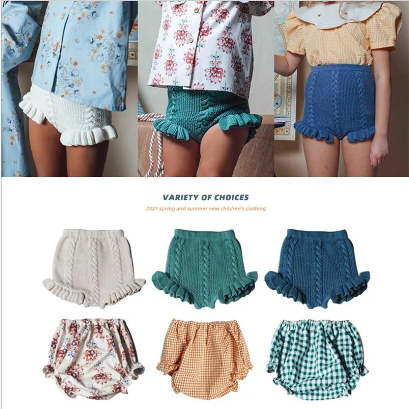 

Vintage Children's Pants 2021 Fall/Summer Boys Baby Cute Ruffles Bud Pants Shorts Girls Knitted Shorts Kid Bloomers