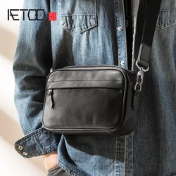 AETOO Leather trend crossbody bag, first layer cowhide casual men's bag, youth personality trend shoulder bag