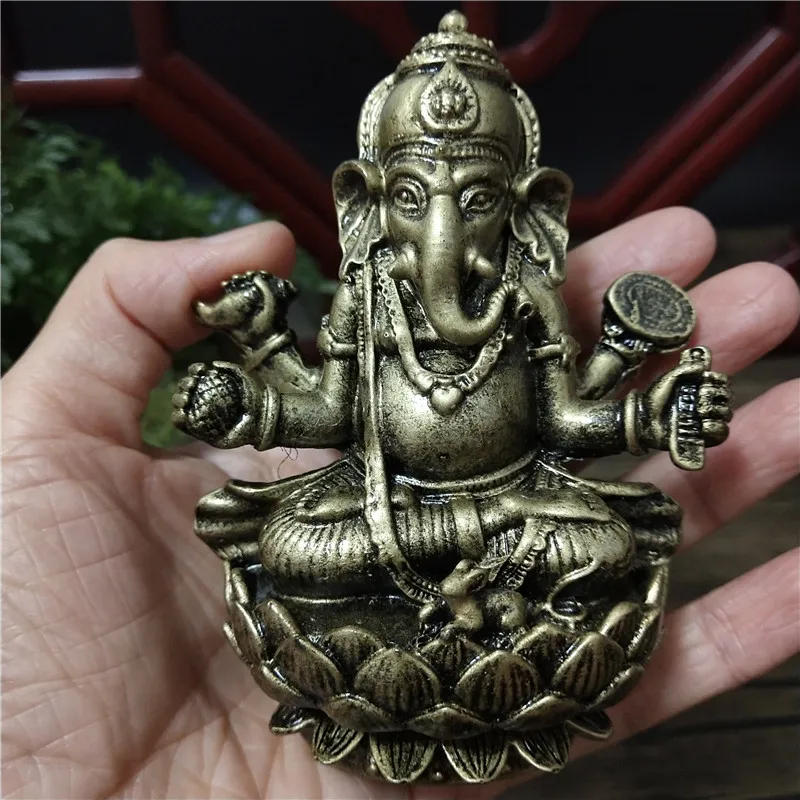 Bronzefarbene Lord Ganesha Buddha-Statue Ornamente Elefantengott-Skulptur aus Harz Figuren zur Heimdekoration Große Buddha-Statuen – Detail 3