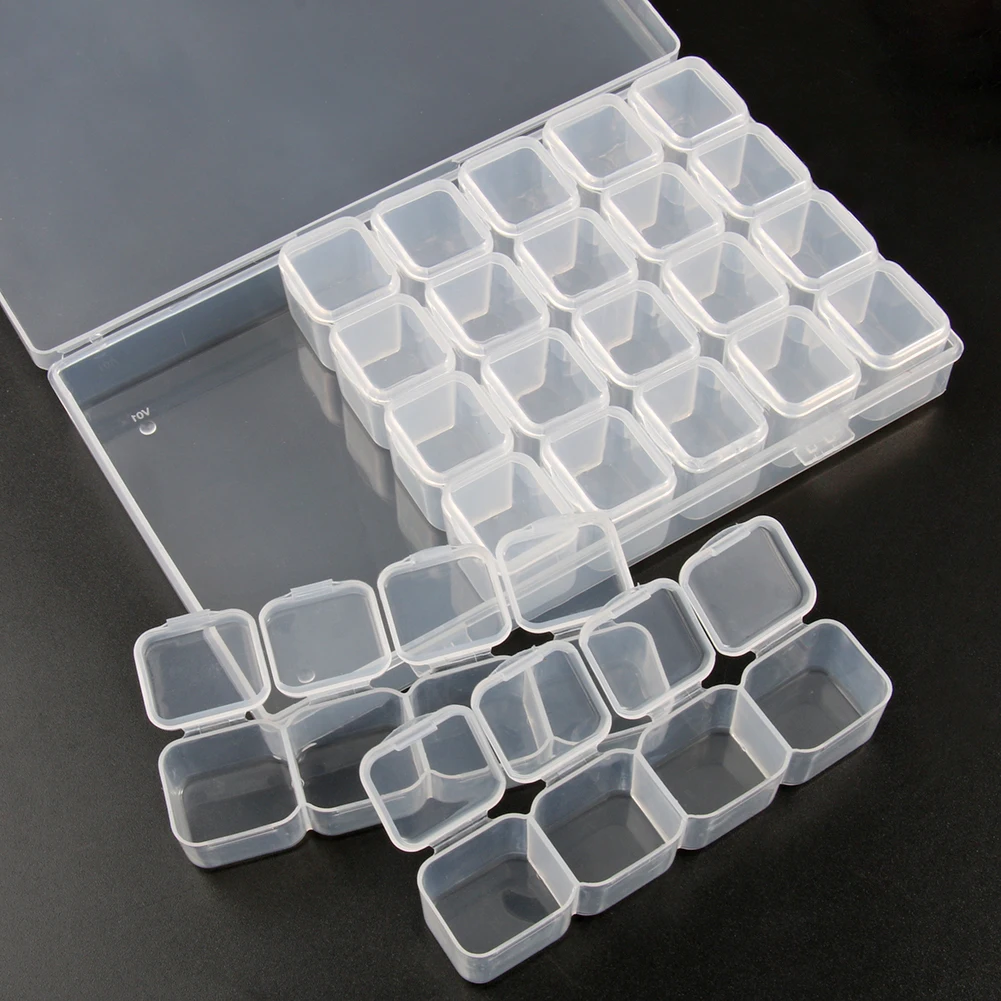 Transparent Plastic Storage Box Rhombus Rectangle Round Jewelry Earring Bead Screw Holder Case Display Organizer Container