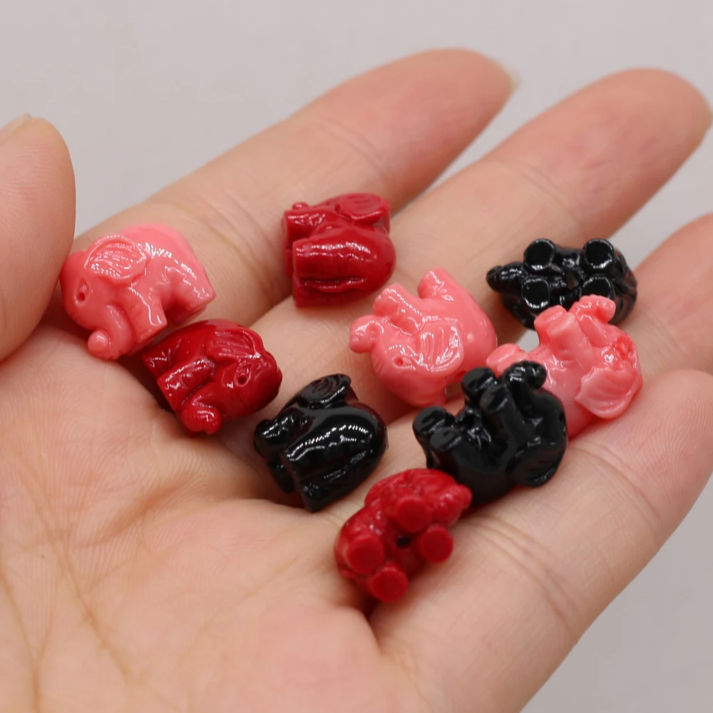 Natural Coral Red Elephant Shape Through-hole Beads Carved Making Fashion DIY Necklace Bracelet Accessories Gift10Pcs