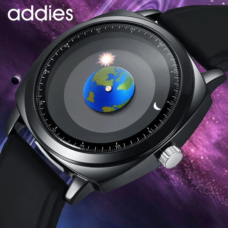 

ADDIES New Men Watches Creative Design Rotation Earth Moon Sun Watch Waterproof Quartz Wristwatches Man Clock Reloj de hombre