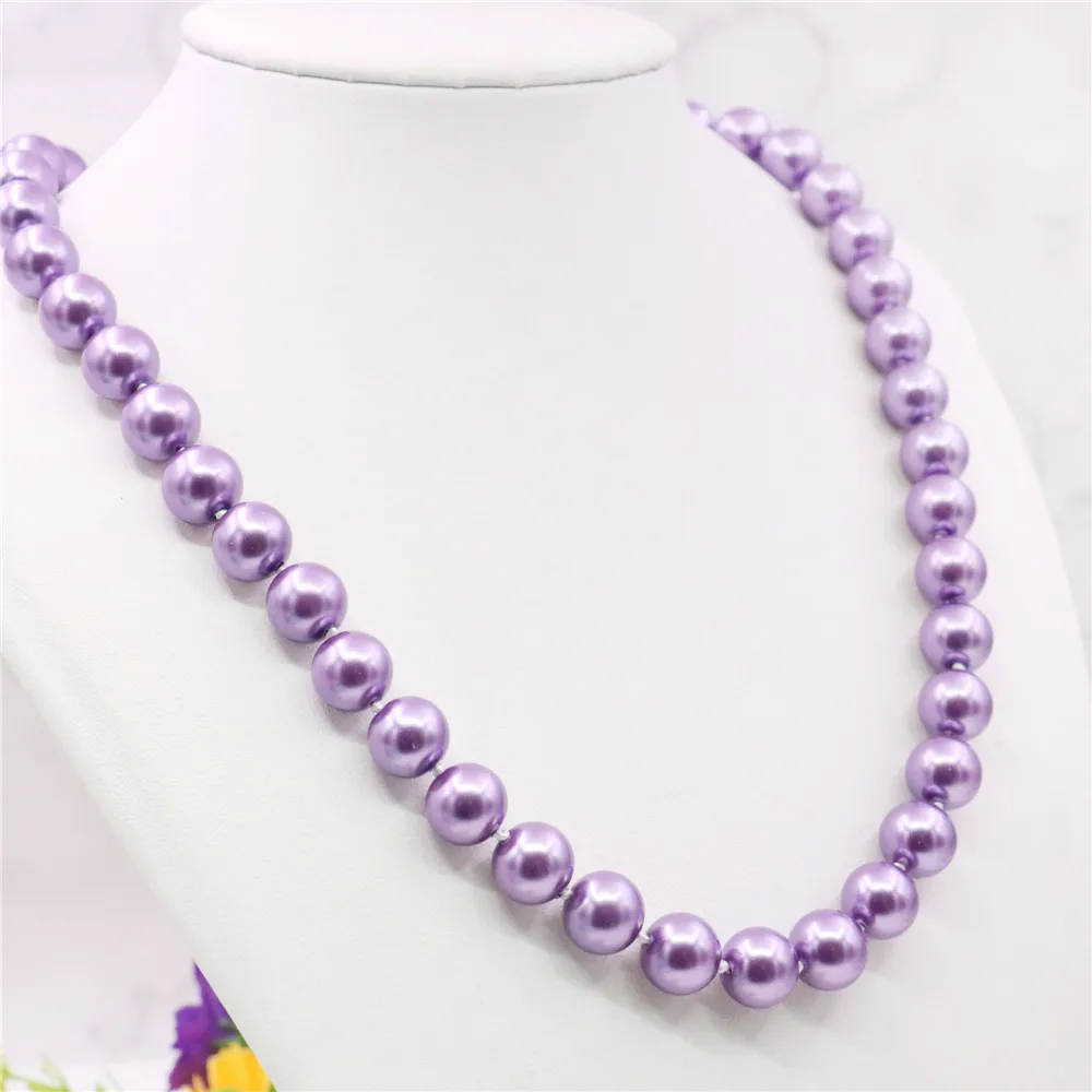 8/10mm Round Violet Purple Pearl Shell Necklace Women Girls Hand Made Jewelry Making Design Accessory Gifts For Mother