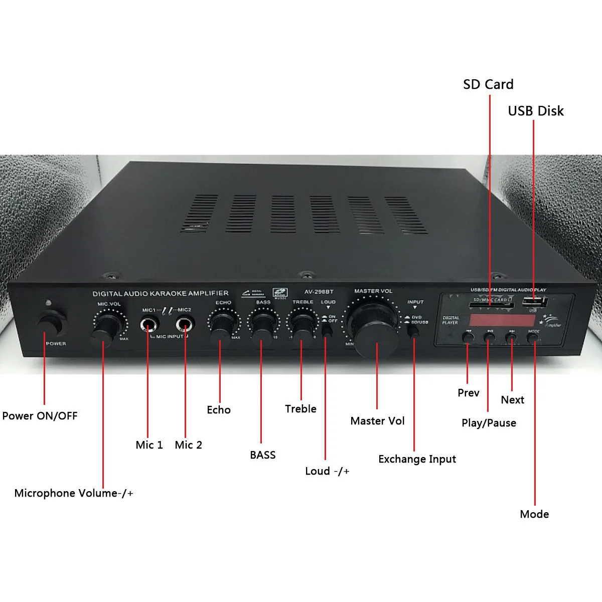 Amplificador digital para teatro en casa, altavoz estéreo HiFi con sonido envolvente, potencia de 720W, de 5 canales, Bluetooth, LED, función de karaoke