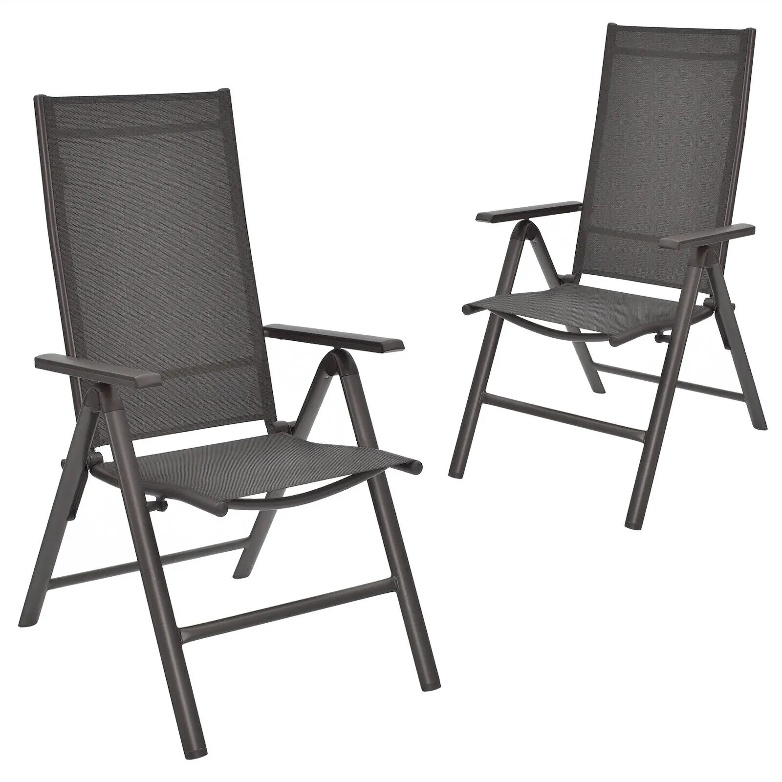 Patiojoy 2PCS Patio Folding Dining Chairs Aluminium Adjustable Back Gray