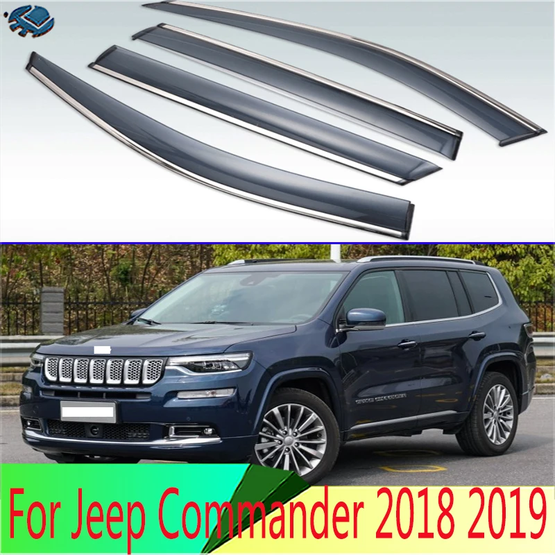 

For Jeep Commander 2018 2019 Plastic Exterior Visor Vent Shades Window Sun Rain Guard Deflector 4pcs