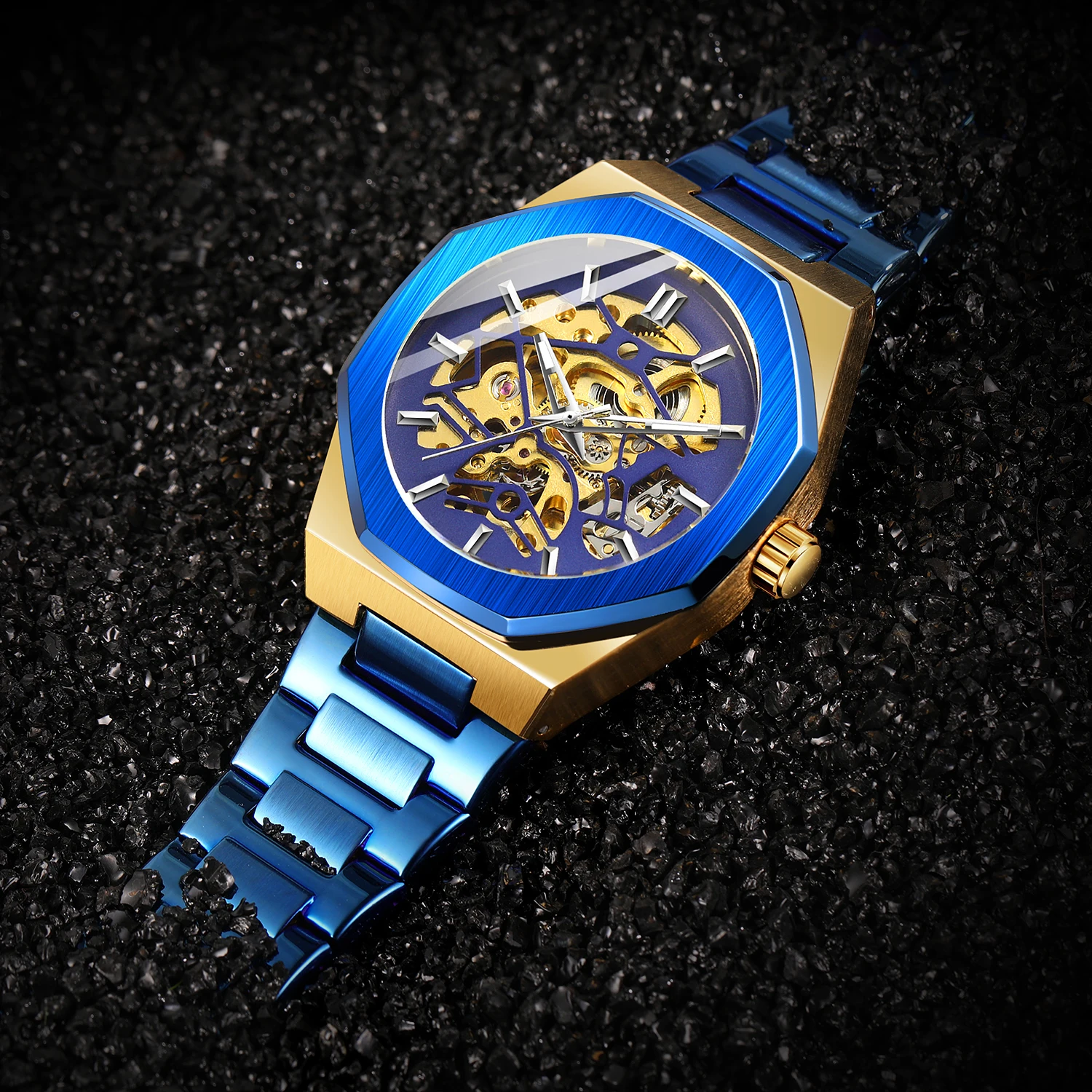 New Men's Watch New Luxury Business Watch Men Waterproof Blue Gold Dial Watches Fashion Male Clock Wrist Watch Relogio Masculino