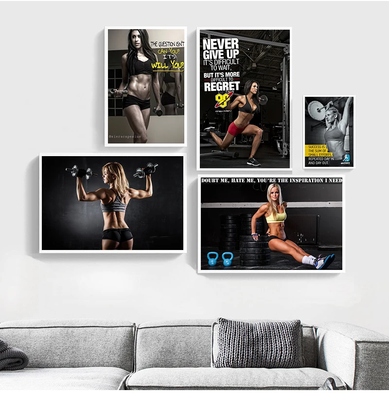 Sexy female fitness bodybuilder inspirational canvas painting print