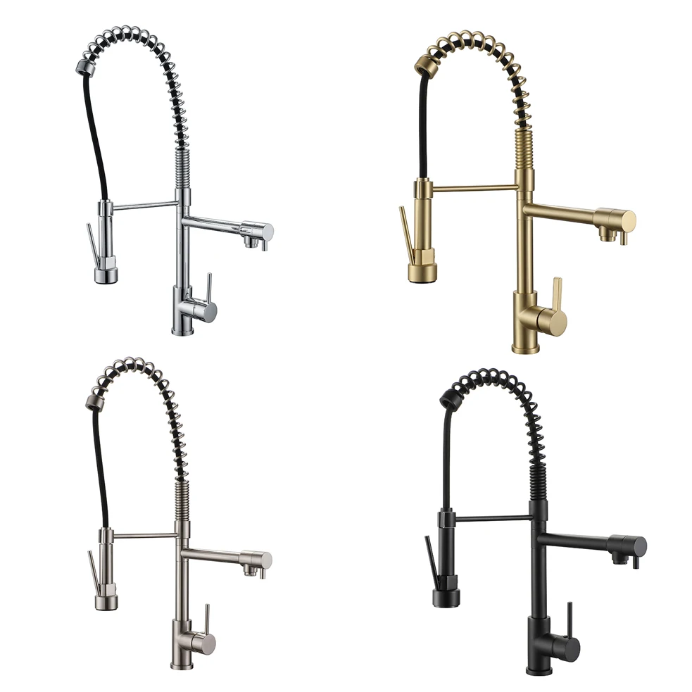 Solid Brass Multifunction Swivel 2 Way Hot and Cold Kitchen Mixer Taps Pull Down Spray Kitchen Sink Faucet Deck Mounted