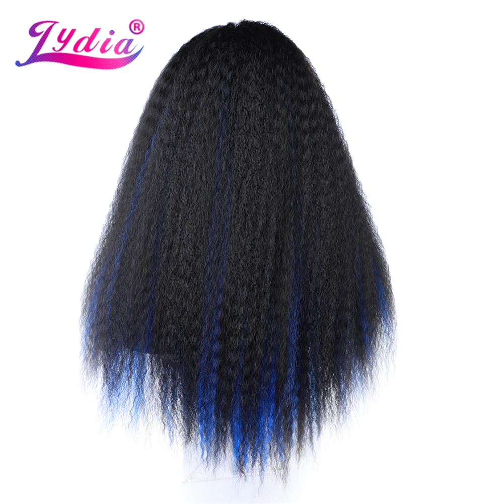 Lydia-Long Kinky Straight peruca de cabelo sintético para mulheres afro-americanas, linha de cabeça preta, afro encaracolado, cor mista, 18-22