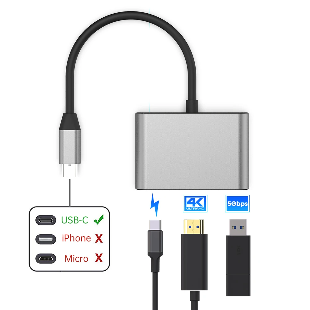 Usb c HDMI-compatible de aluminio Usbc a HDMI-adaptador convertidor 3,1 tipo c a USB 3,0/adaptador tipo C HUB tipo C