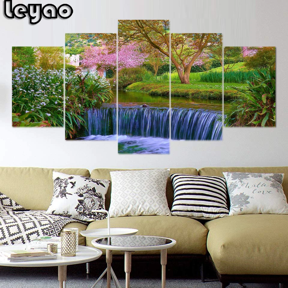 

Full Square/Round 5d Diamond Painting Landscape Nature New Arrivals DIY Diamond Embroidery Waterfall Home Decor 5pcs/set