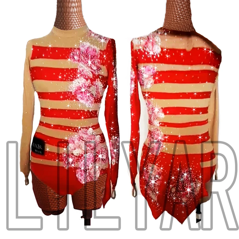 

New Latin dance dress competition dress performance Dress Adult custom red embroidered shiny Dance Dress