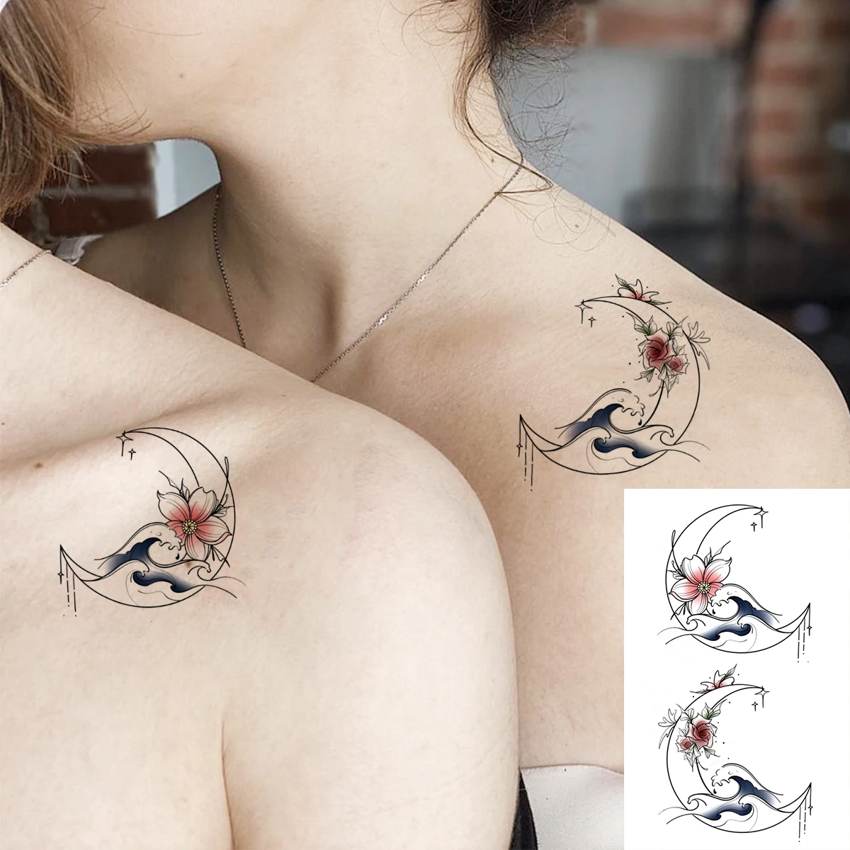 Tatouages temporaires 3D de poignet de Totem de lune noire pour femmes et hommes, faux autocollant de feuille de Triangle de lavande, Art corporel
