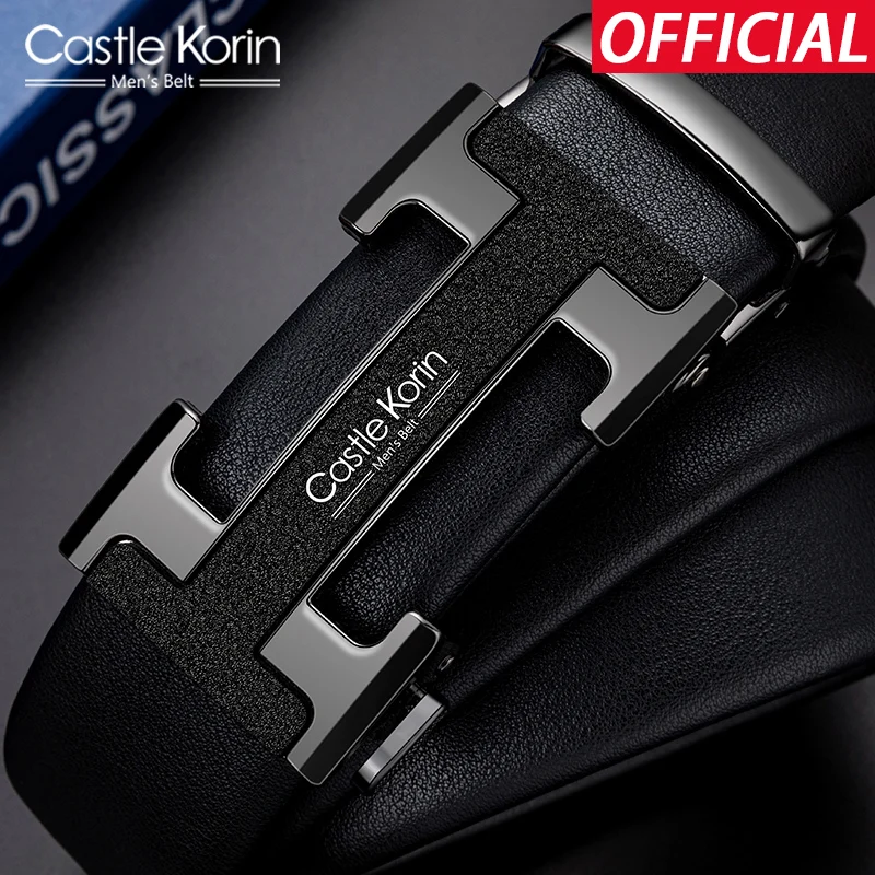 Men's belt leather automatic buckle high-end business trend luxury design sense H-shaped belt buckle cowhide trouser belt