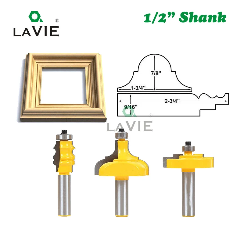 

3pcs 1/2" Shank Picture Frame Line Knife Router Bit C3 Carbide Classical Milling Cutter for Wood Woodworking Tenon Cutters