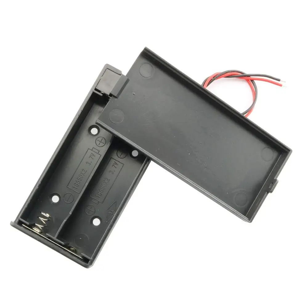 100PCS/LOT  2 x 18650 3.7V Battery Holder Case Box With Wire Leads Cover ON/OFF Switch 18650 Batteries Storage Container