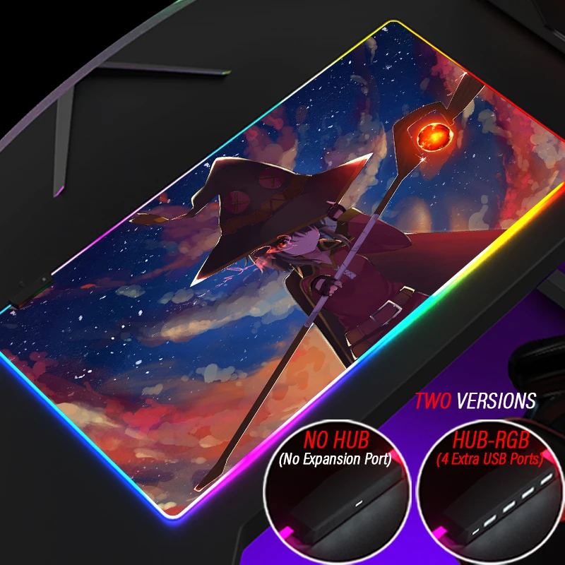 Megumin-alfombrilla de ratón personalizada para Gaming, accesorios de consola con 4 puertos USB, alfombrilla retroiluminada con LED, RGB, Red Aqua