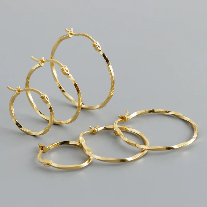 S925 Silver Twisted Hoop Earrings 16/23/26MM Gold For Fashion Women Popular X'mas Valentine's Jewelry Gifts Birthday New Year