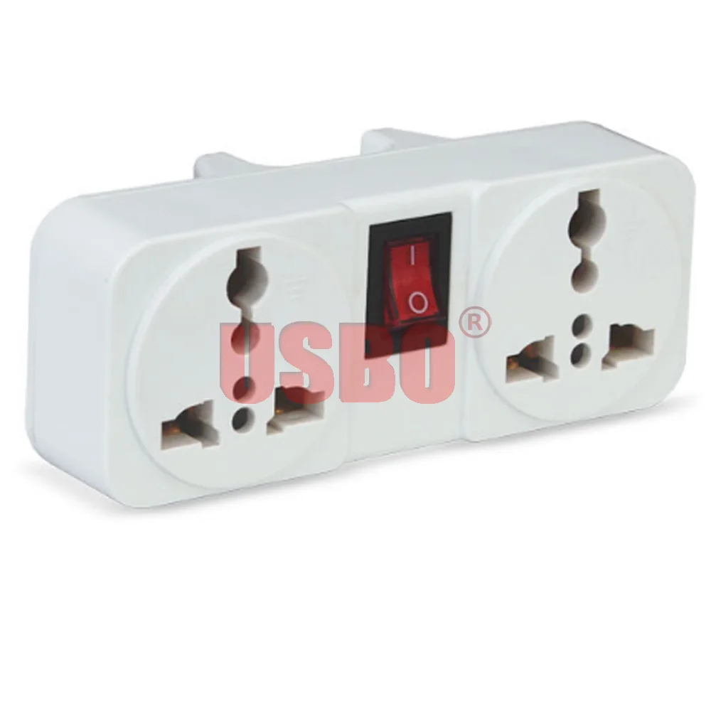 White Portable 250V 6/10A travel adaptor plug European British American 2 Ways extension socket power converter plug with switch