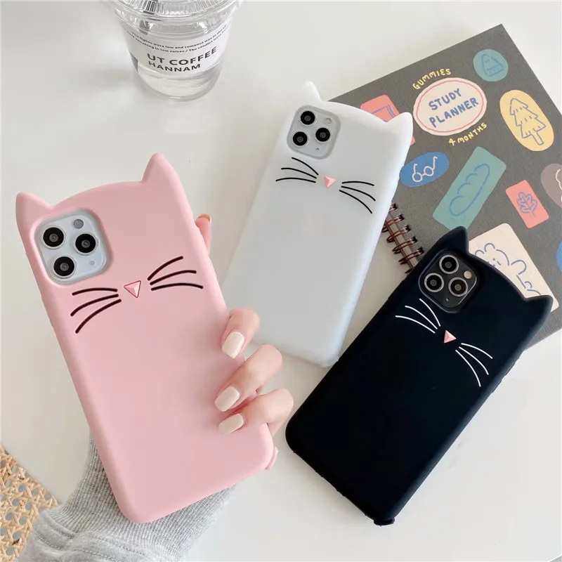 3D Cute cartoon Cat Ears Soft Case For iphone 16 15 14 13 Pro Max 12 Mini 11 7 8 plus X XS MAX XR Silicon Cover For Girls Women