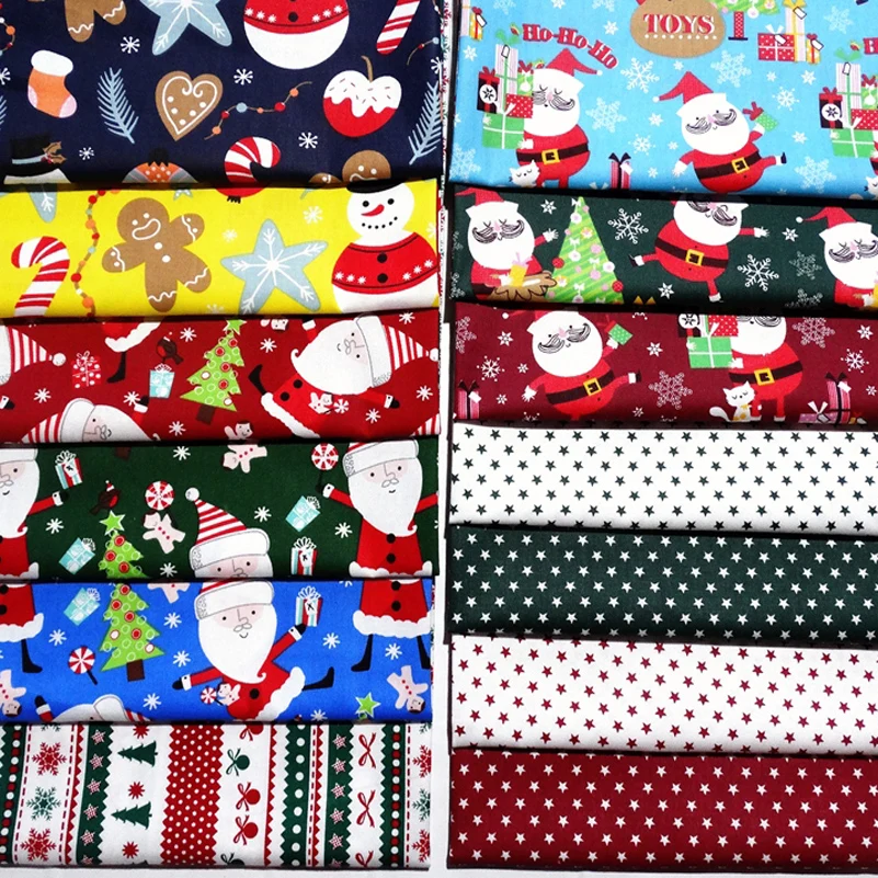 Christmas Decoration Fabric Twill Cotton Santa Claus Tree for Sewing Children clothing Bedding Cloth By Half Meter