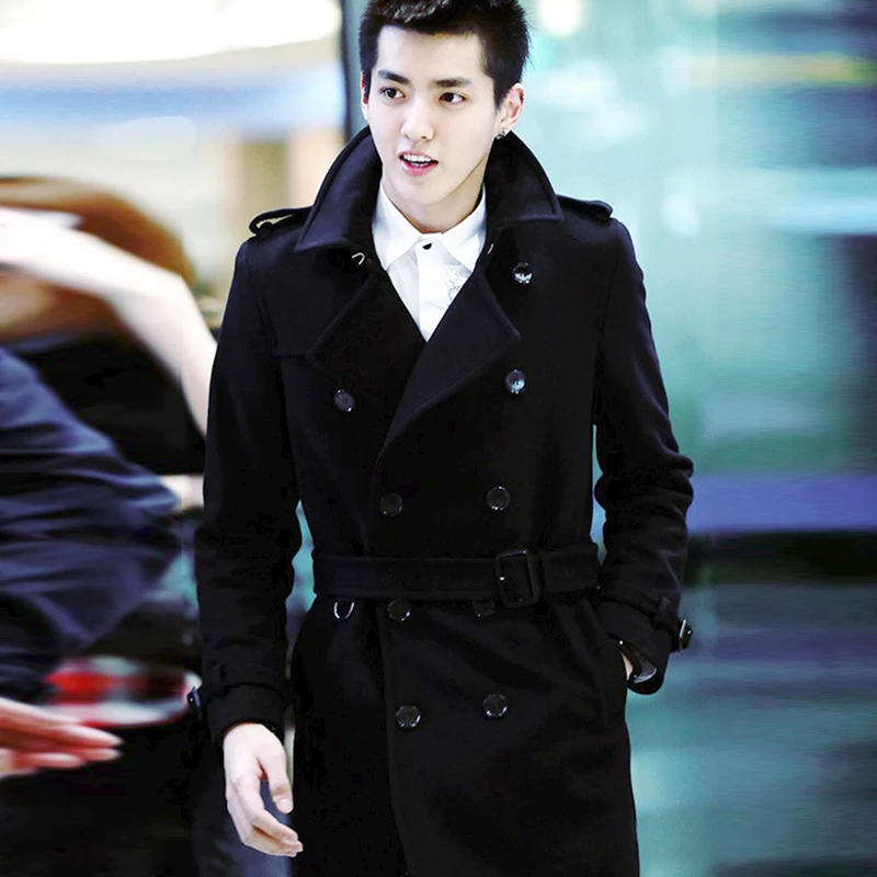 

Men's coat British style Wu Yifan same style 2020 winter double-breasted mid-length trench coat woolen coat