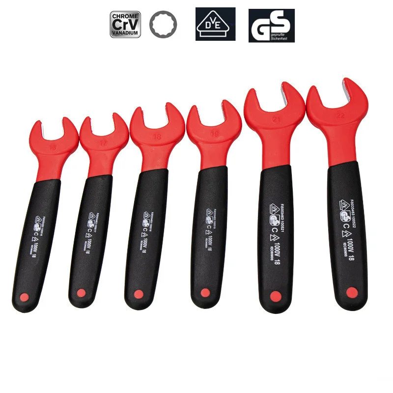 

German VDE Certified 1000V 8-24mm Insulated and Pressure-Resistant Handle Wrenches Electrician Open End Wrench Set Home Tools