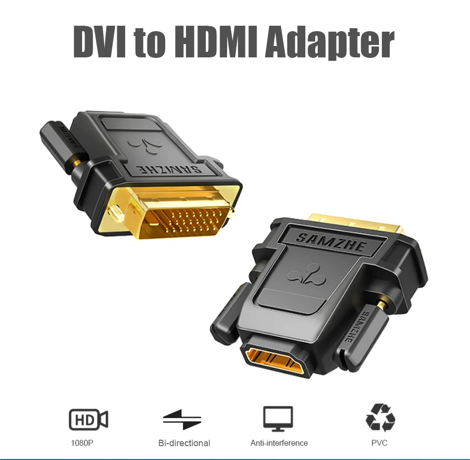 SAMZHE DVI 24 + 1 zu HDMI Adapter HDMI Stecker auf DVI Buchse Konverter 1080P Unterstützung für Computer zu display Screen 1Pcs – Detail 2