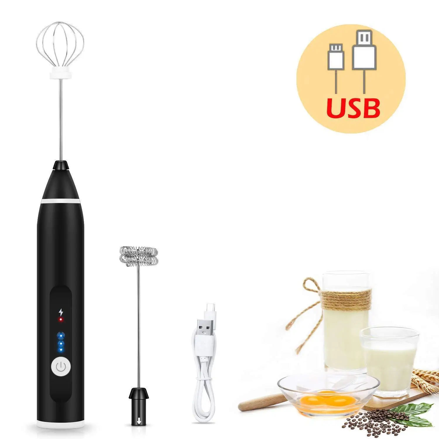 Cream Milk Frother Foam Maker Egg Beater 3 Modes Kitchen Device USB Rechargeable