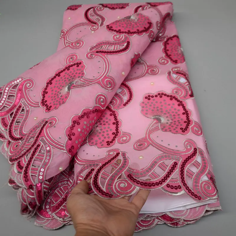 

pink Lace Fabric High Quality Nigerian French Tulle Lace Fabric Sequined Mesh For Wedding Sew TS9578