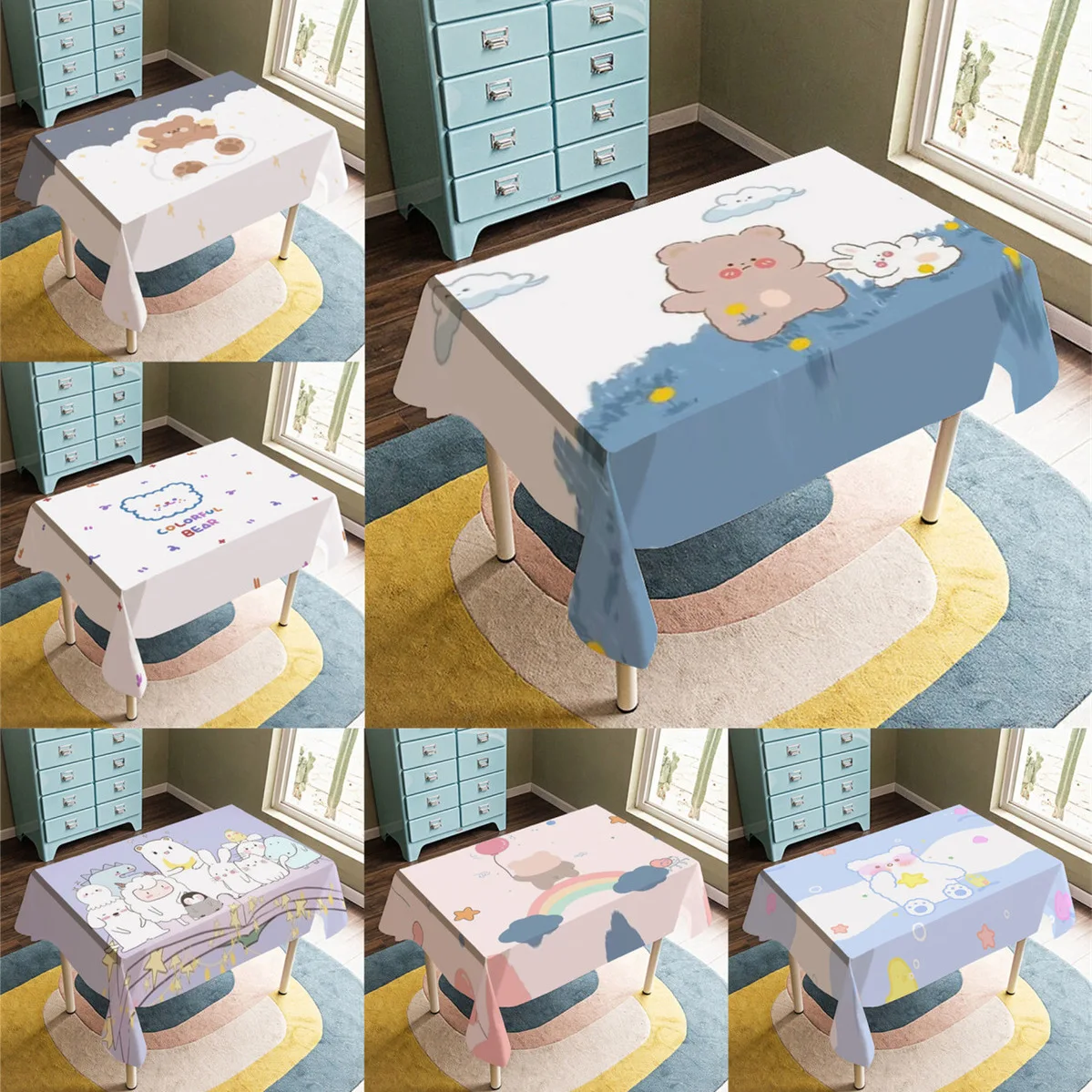 

Tablecloth Rectangular 140cm Cartoon Printed Cute Children Table Cloth Lovely Home Decorative Square 55 Inch Simple Table Cover