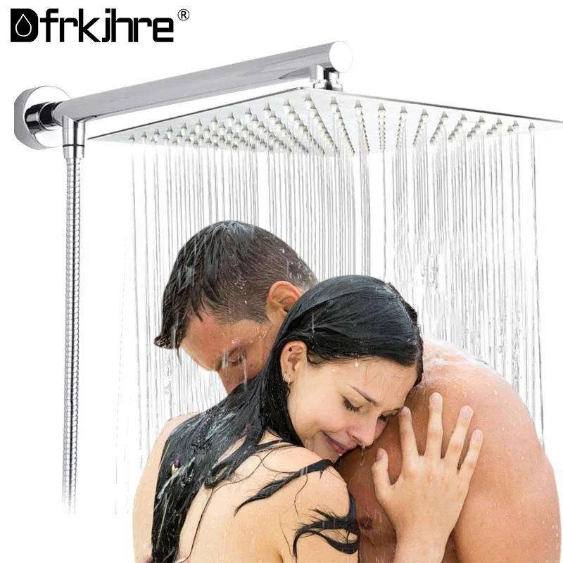 

Bathroom Chrome 8/10/12" Ultrathin Shower Head Brass 15" Shower Arm 150cm Stainless Steel Hose Wall Mounted Rainfall Showerhead