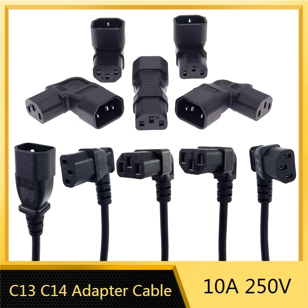 IEC60320 C13 Angle Converter Angle Extension Cable C13 to C14 PDU Up Down Right Angle Power Cables Male to Female AC Power Cord