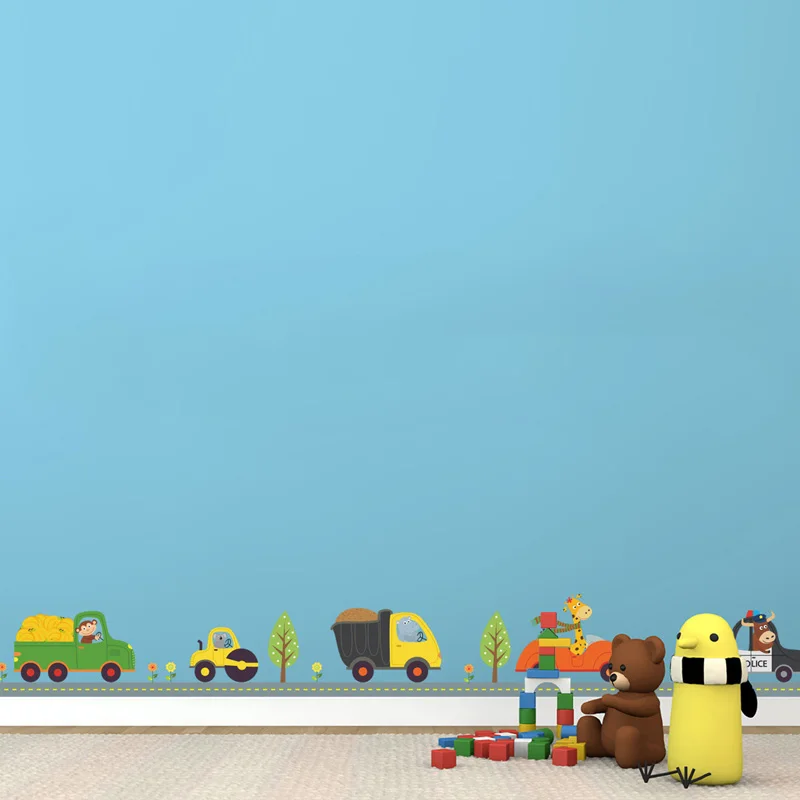 Cartoon Animals Car Wall Stickers Kids Room Nursery Decoration Mural Children's Bedroom Background Decor Removable Home Decals view 3