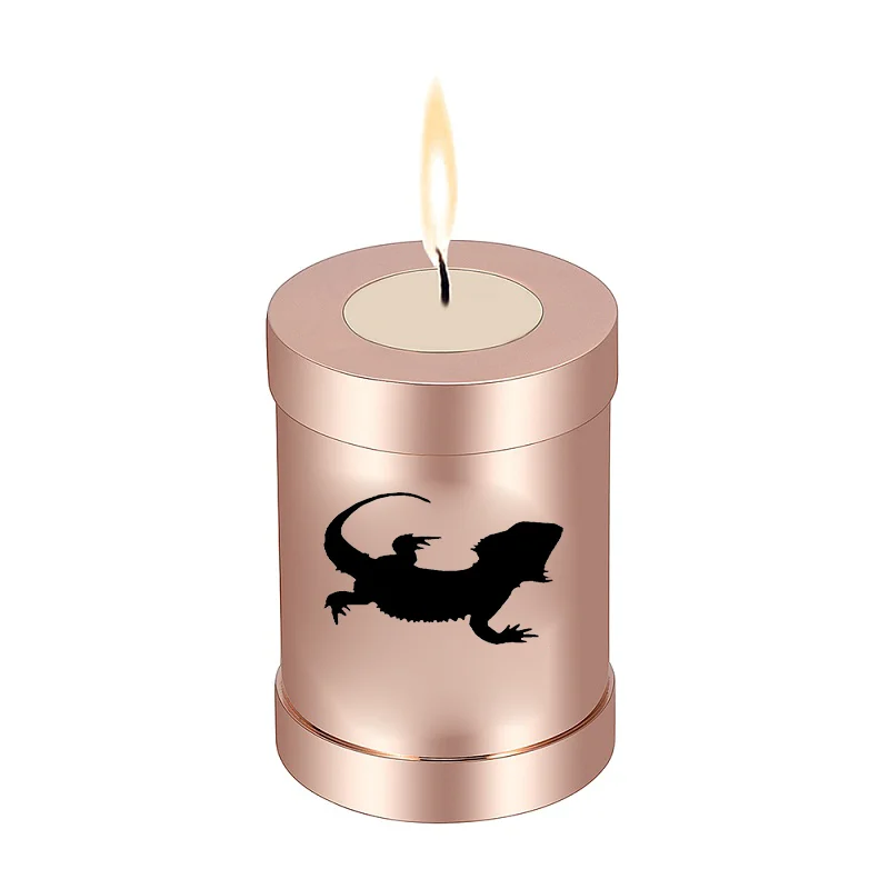 IJU045 Stainless Steel Cylinder Bearded-Dragon Ashes Urn for Human Pet Memorial Candle Holder Cremation Jar