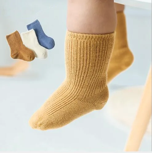 

0-3Y 3Pairs Autumn new children's socks boneless loose mouth baby tube socks solid color combed cotton baby newborn socks