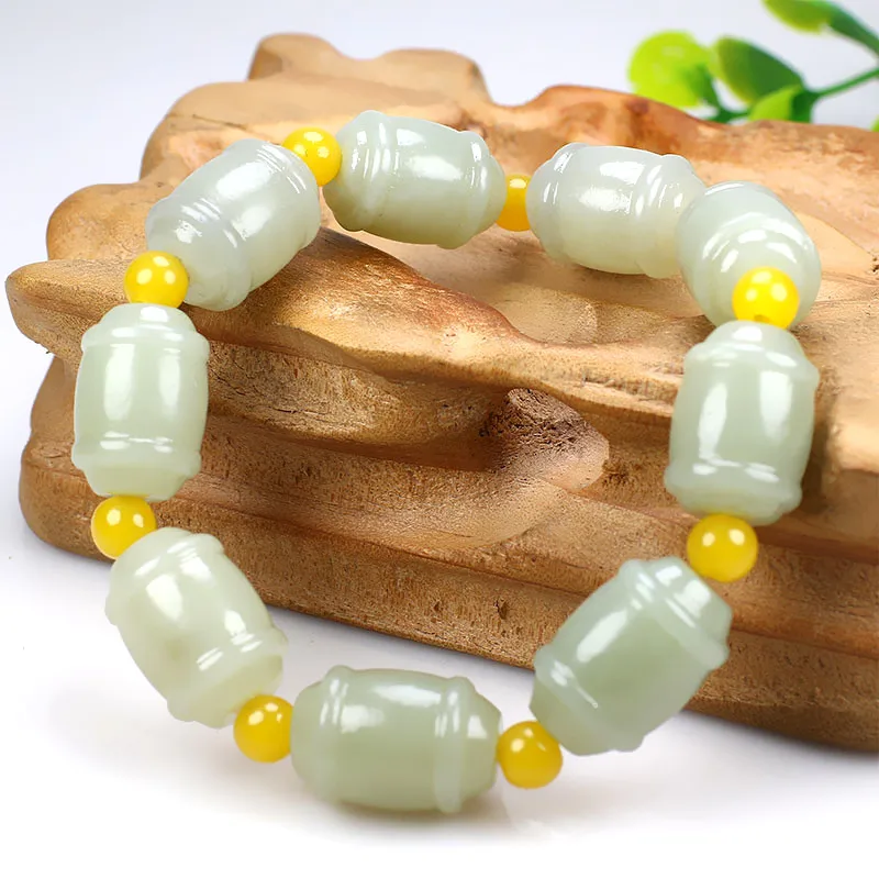 Admirable He Tian Jade Bead Bangle jasper bracelet Amulet luckiness ornament Talisman