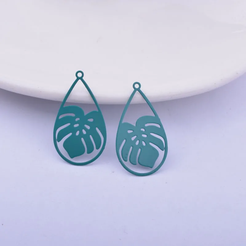 50 Stück AC12349 26*15mm Bemalte Tropische Pflanzenblatt-Anhänger DIY Schmuck Ohrring Zubehör – Detail 9