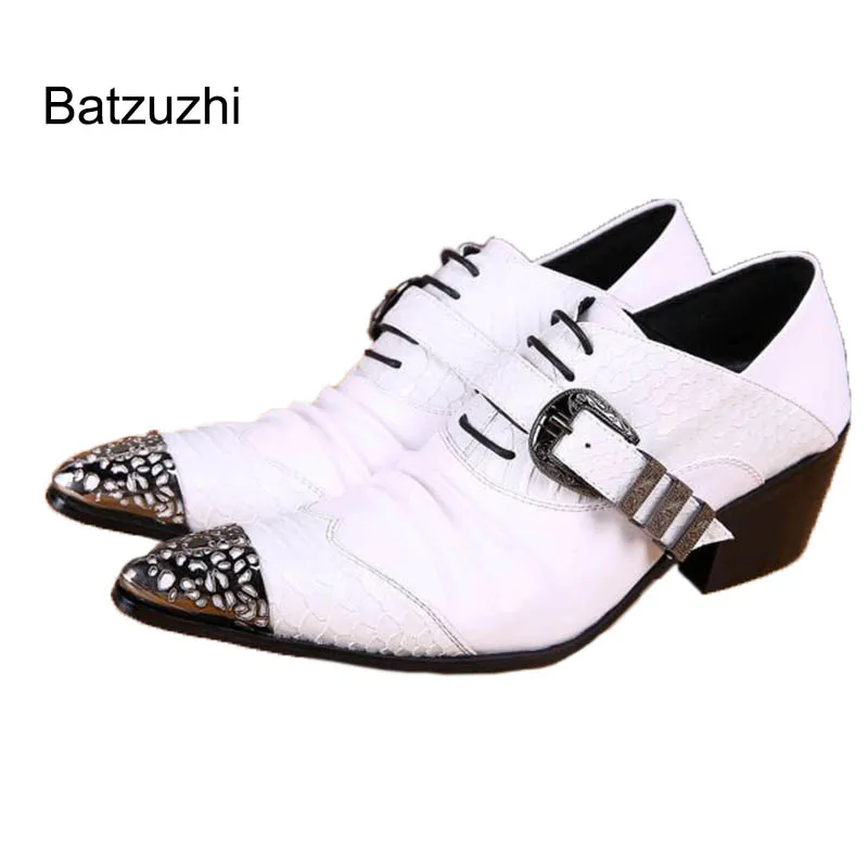 

Batzuzhi 6.5CM Increased Height Man's Shoes Pointed Toe British Style Man's Leather Shoes Boots White Wedding and Party, US6-12