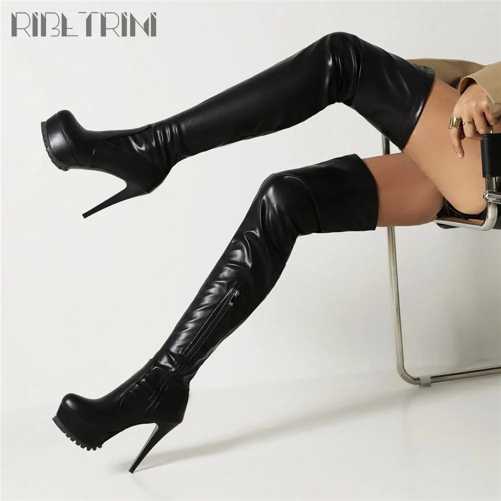 INS Hot Sale Platform Thin High Heels Sexy Women Thigh High Boots Zipper Party Dress Top Quality Over The Knee Boots For Women