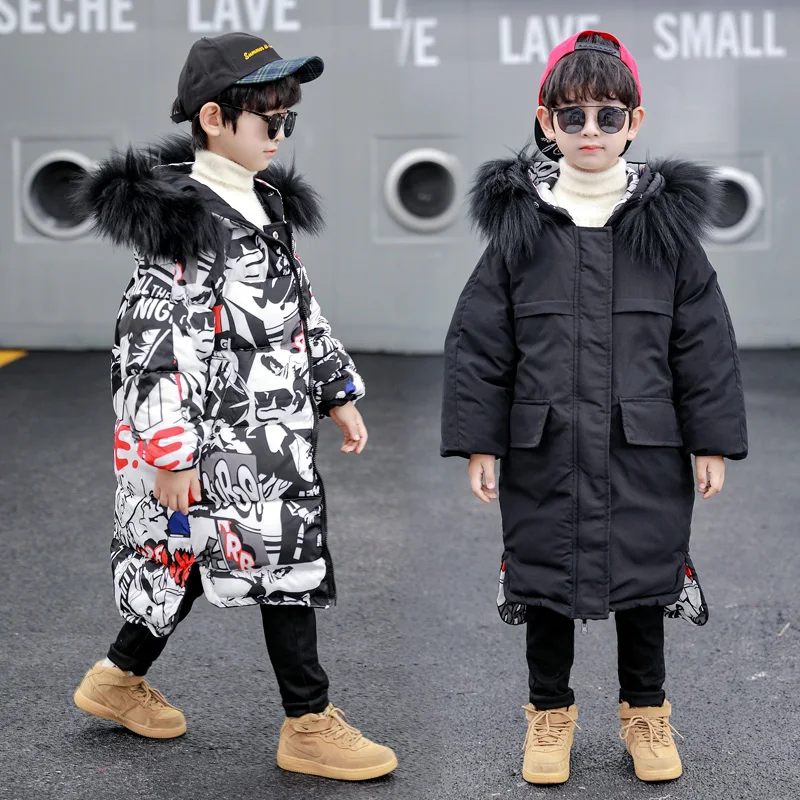 

2023 Boys jackets Winter New Teenagers Kids thicken Hooded Coats Boys Jacket 4-14 Years Children Windproof Warm Long Outerwear