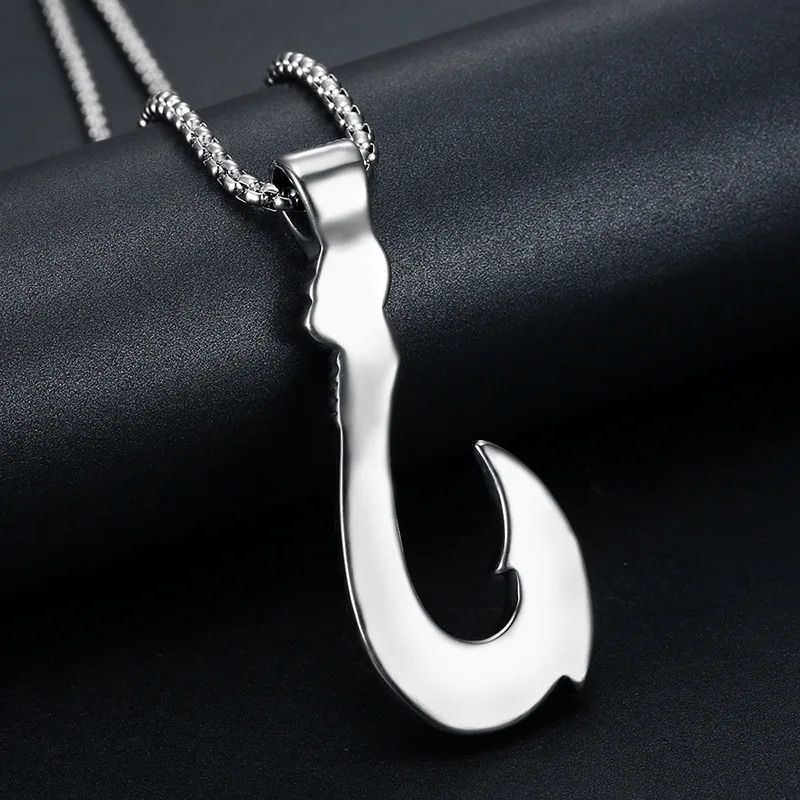 Moana Fishing Hook Pendant Necklace On Neck for Men Legendary Viking Hook Pendant Chain Vintage Men\'s Accessories Jewelry 2021